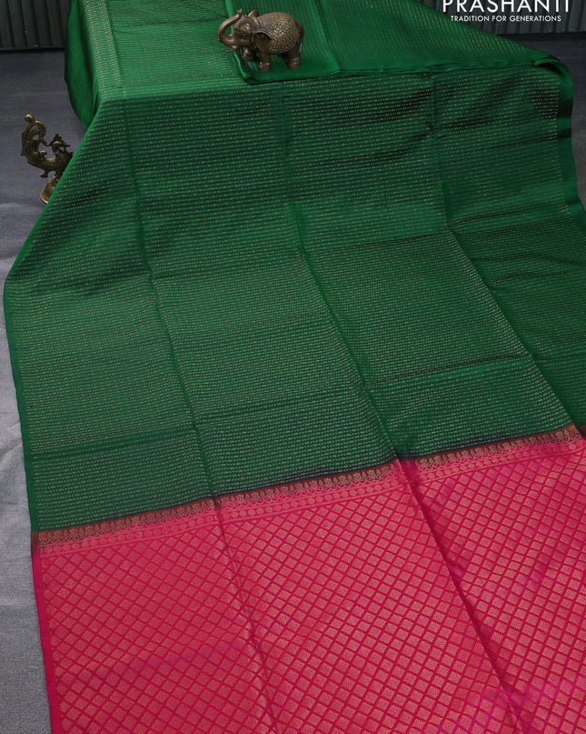 Pure soft silk saree green and pink with allover zari weaves in borderless style