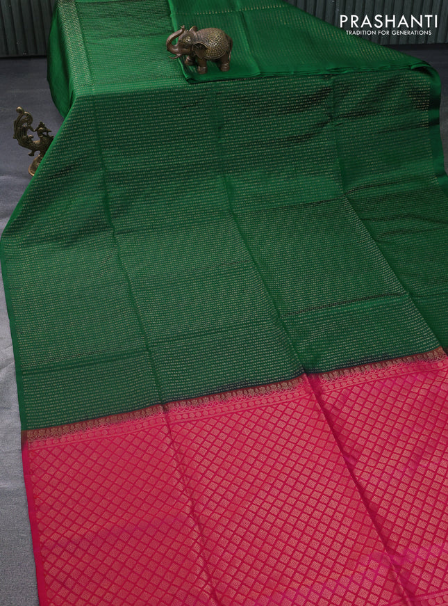 Pure soft silk saree green and pink with allover zari weaves in borderless style