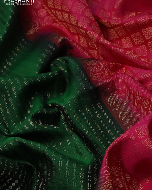 Pure soft silk saree green and pink with allover zari weaves in borderless style