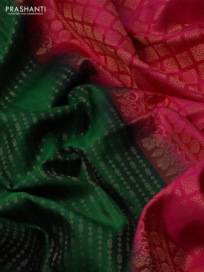 Pure soft silk saree green and pink with allover zari weaves in borderless style