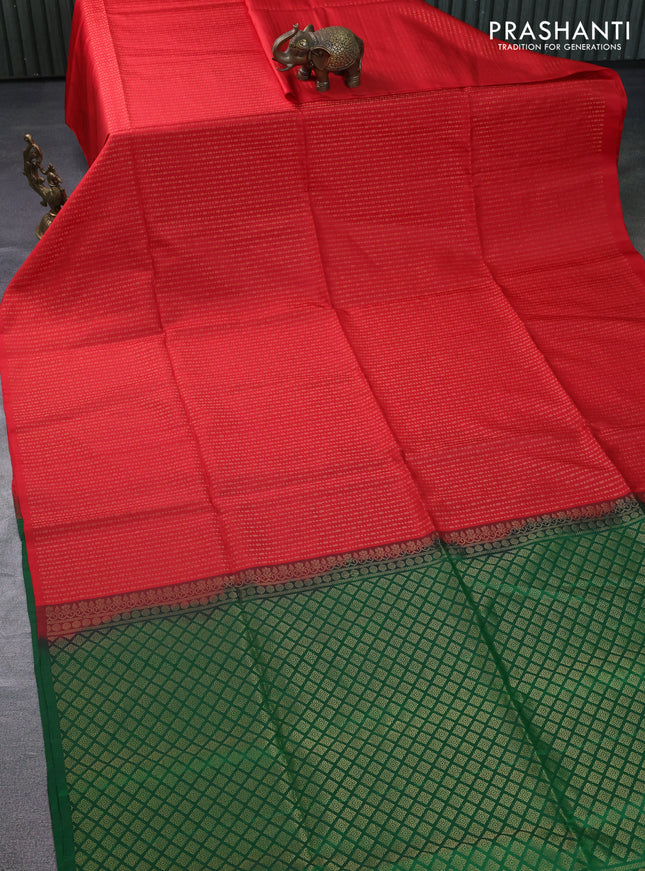 Pure soft silk saree red and green with allover zari weaves in borderless style