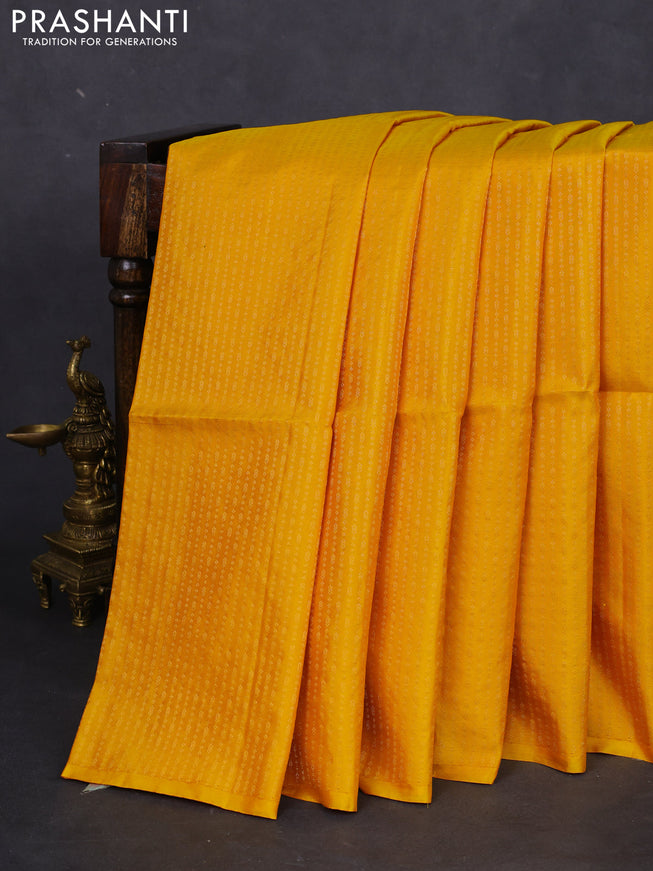 Pure soft silk saree yellow and pink with allover zari weaves in borderless style