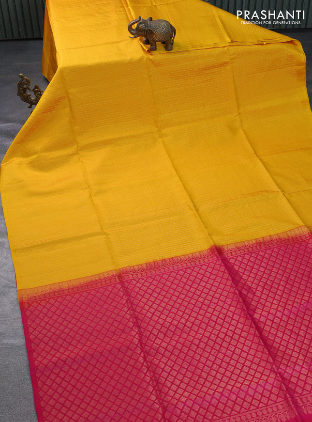 Pure soft silk saree yellow and pink with allover zari weaves in borderless style