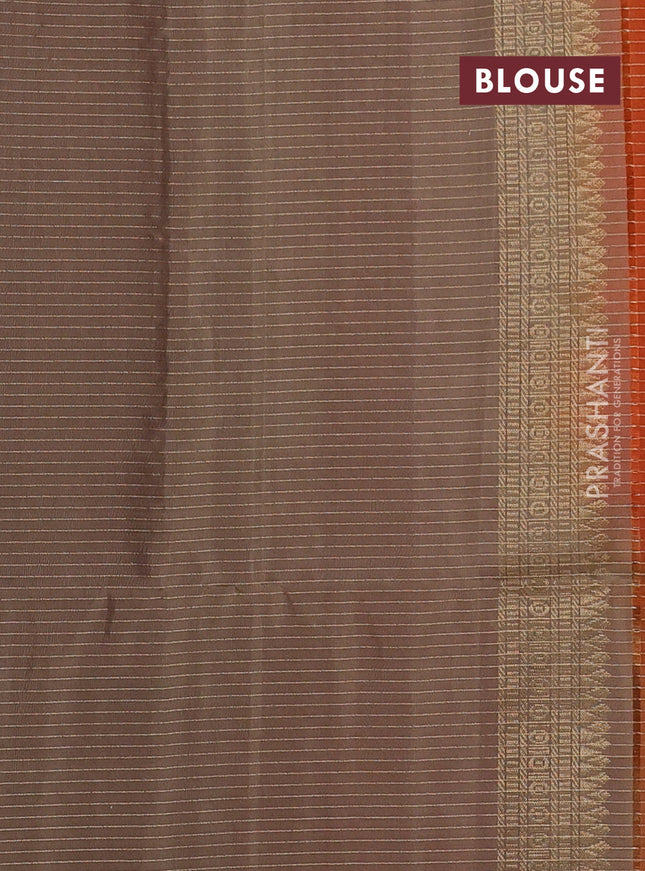 Pure soft silk saree orange and chikku shade with allover small zari checks & buttas in borderless style