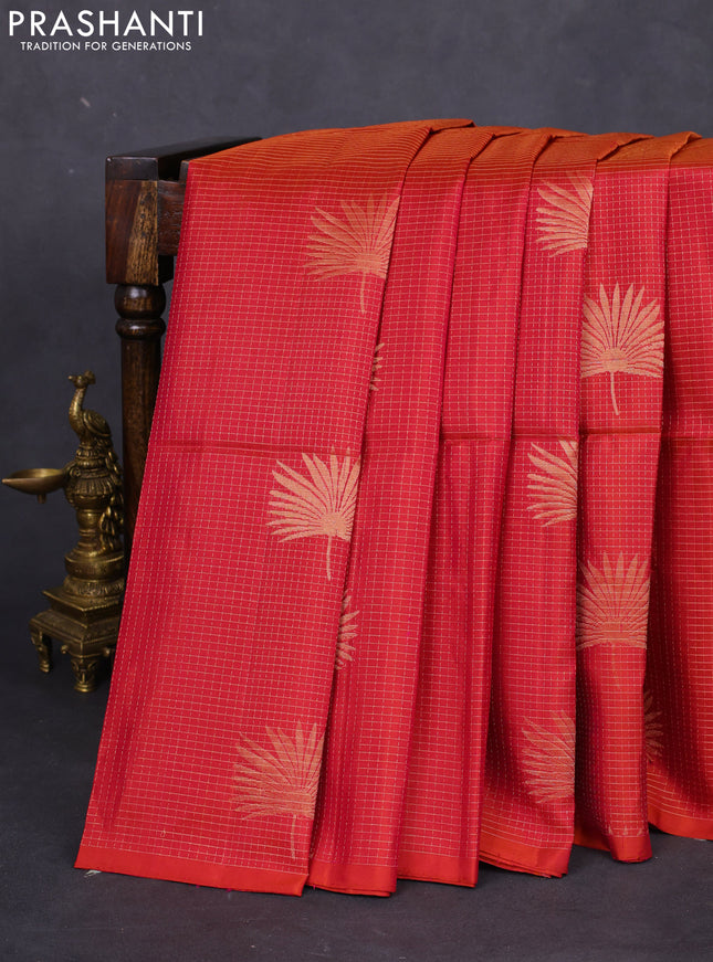 Pure soft silk saree dual shade of pink with allover small zari checks & buttas in borderless style