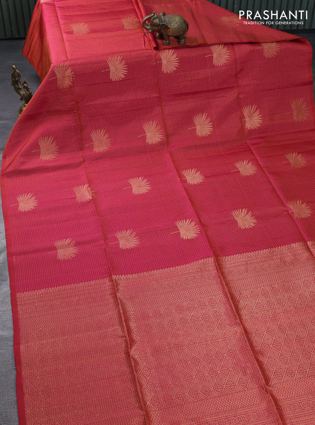 Pure soft silk saree dual shade of pink with allover small zari checks & buttas in borderless style