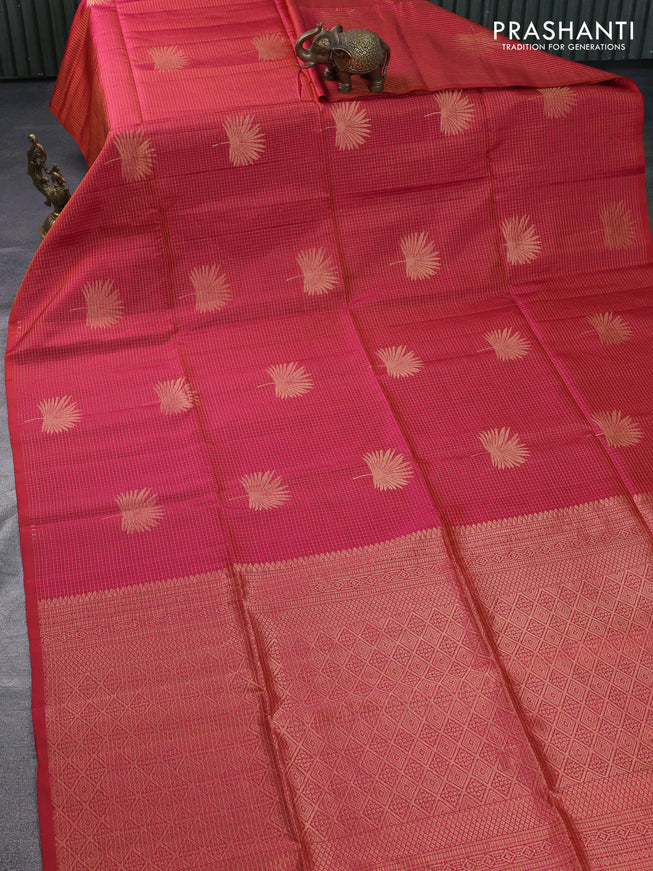 Pure soft silk saree dual shade of pink with allover small zari checks & buttas in borderless style