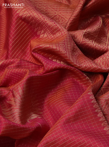 Pure soft silk saree dual shade of pink with allover small zari checks & buttas in borderless style
