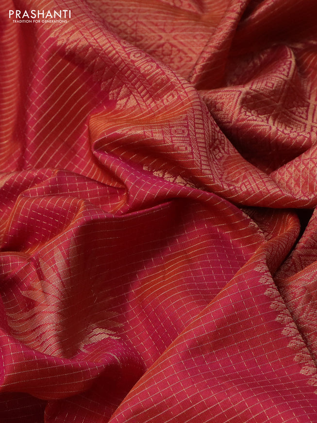 Pure soft silk saree dual shade of pink with allover small zari checks & buttas in borderless style