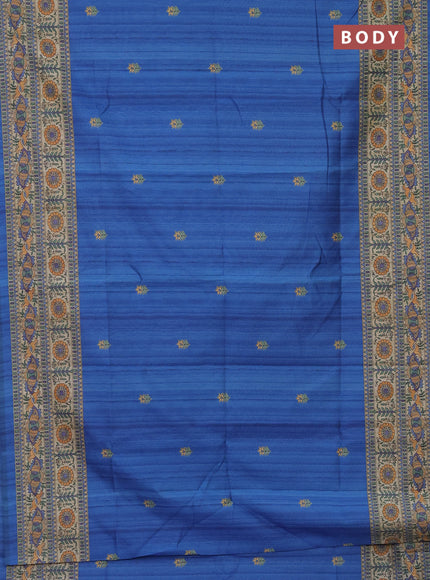 Semi tussar saree blue and beige with butta prints and madhubani printed pallu