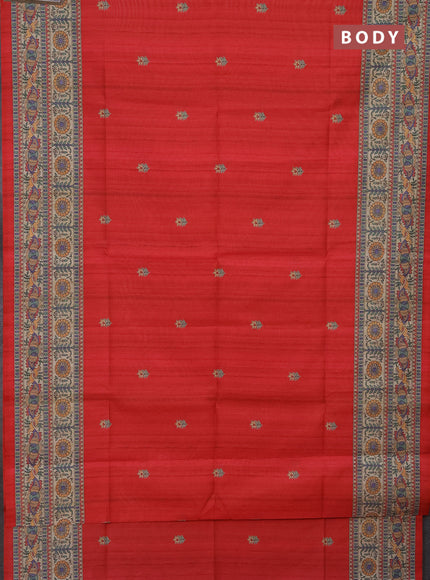 Semi tussar saree red and beige with butta prints and madhubani printed pallu