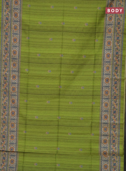 Semi tussar saree light green and beige with butta prints and madhubani printed pallu