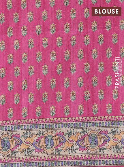 Semi tussar saree magenta pink and beige with butta prints and madhubani printed pallu