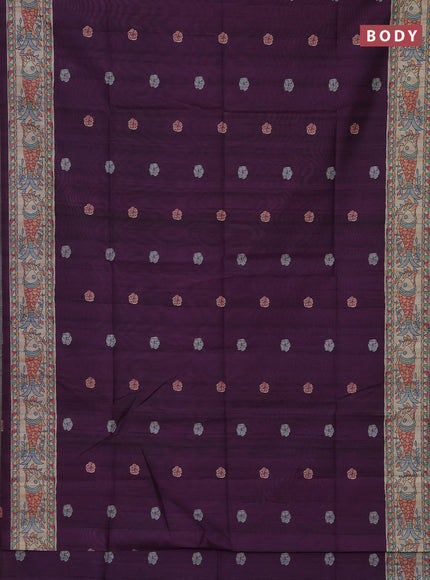 Semi tussar saree deep purple and beige with butta prints and madhubani printed pallu