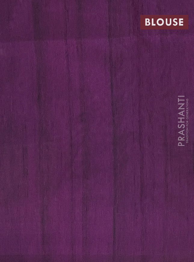 Semi tussar saree deep purple and beige with butta prints and madhubani printed pallu