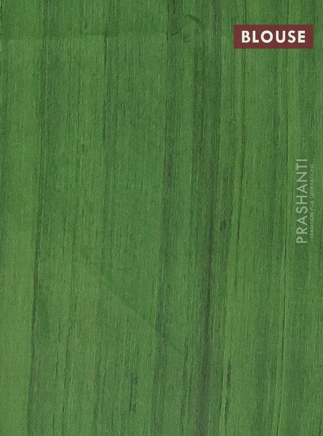 Semi tussar saree green and beige with butta prints and madhubani printed pallu