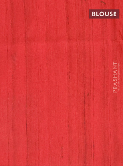 Semi tussar saree red and beige with butta prints and madhubani printed pallu