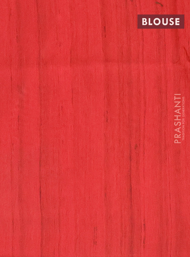 Semi tussar saree red and beige with butta prints and madhubani printed pallu