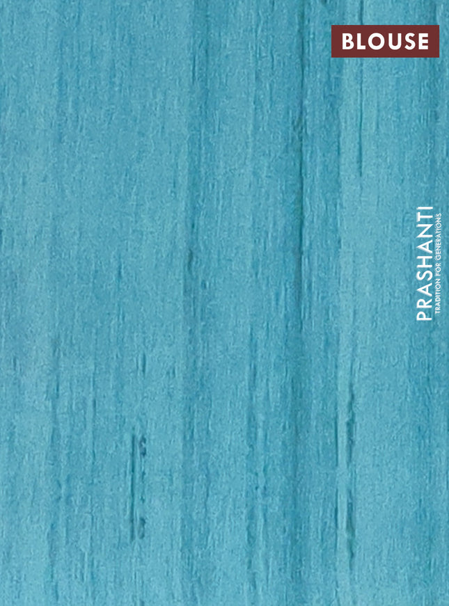 Semi tussar saree teal blue and beige with butta prints and madhubani printed pallu