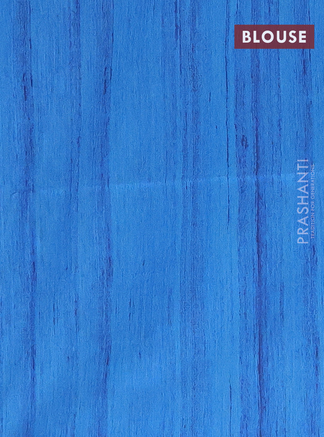 Semi tussar saree cs blue and beige with polka dot prints and madhubani printed pallu