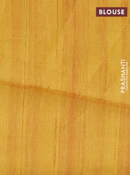 Semi tussar saree mustard yellow and beige with polka dot prints and madhubani printed pallu