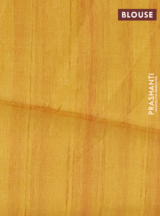 Semi tussar saree mustard yellow and beige with polka dot prints and madhubani printed pallu