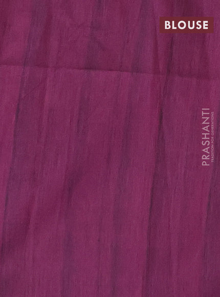 Semi tussar saree purple and beige with polka dot prints and madhubani printed pallu