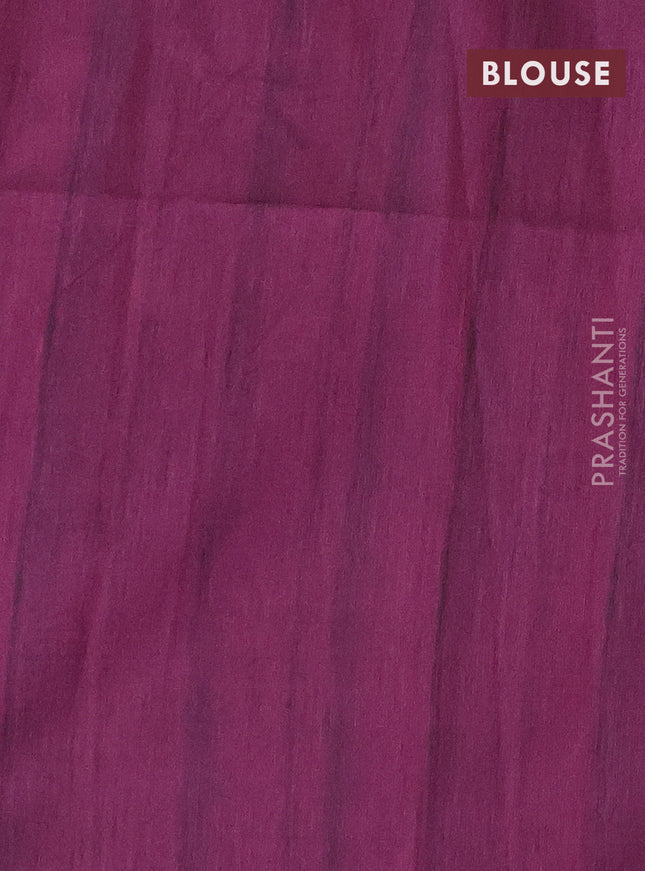 Semi tussar saree purple and beige with polka dot prints and madhubani printed pallu
