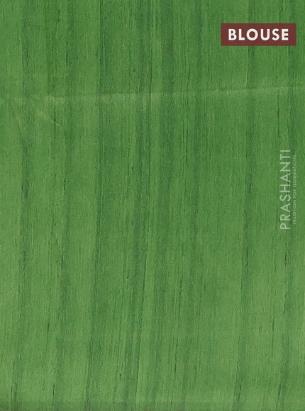 Semi tussar saree green and beige with polka dot prints and madhubani printed pallu