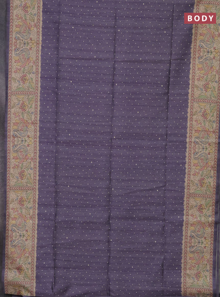 Semi tussar saree pastel lavender and beige with polka dot prints and madhubani printed pallu