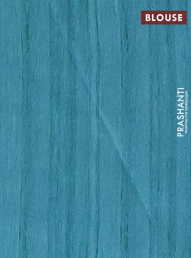 Semi tussar saree teal blue and beige with polka dot prints and madhubani printed pallu