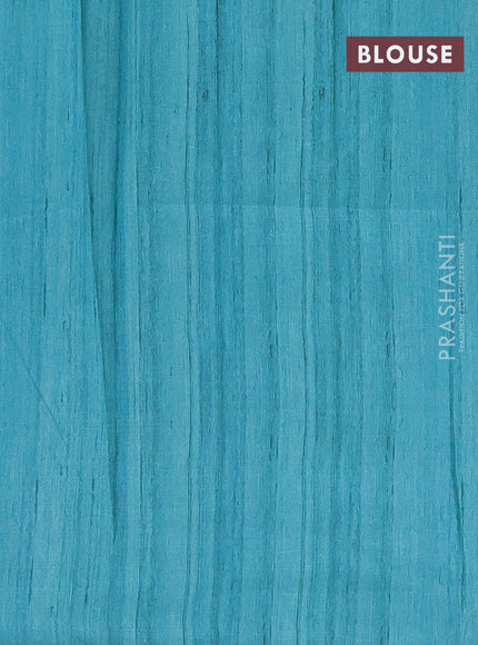 Semi tussar saree teal blue and beige with bandhini butta prints and mandhubani printed pallu