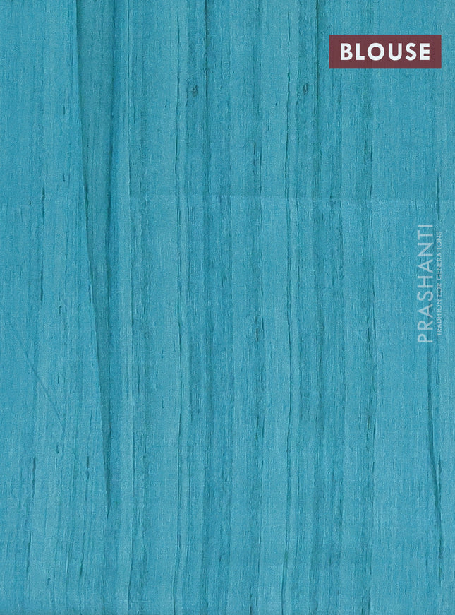 Semi tussar saree teal blue and beige with bandhini butta prints and mandhubani printed pallu