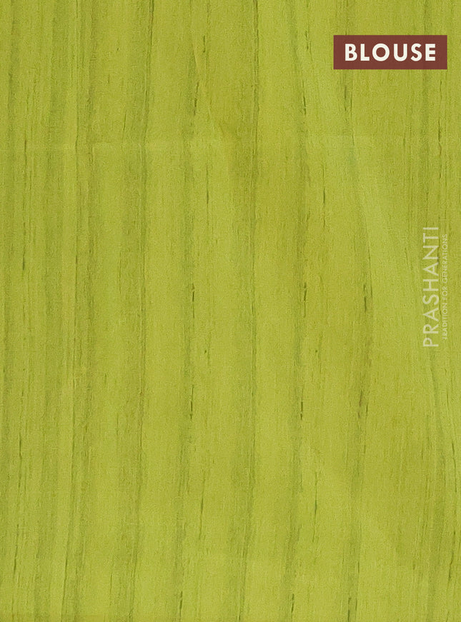 Semi tussar saree fluorescent green and beige with bandhini butta prints and mandhubani printed pallu