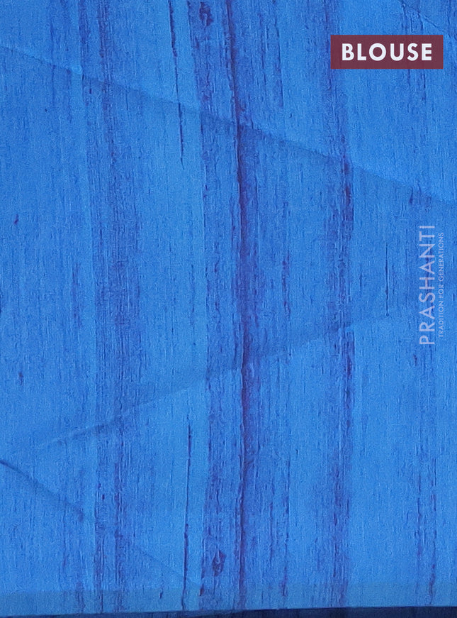 Semi tussar saree cs blue and beige with bandhini butta prints and mandhubani printed pallu