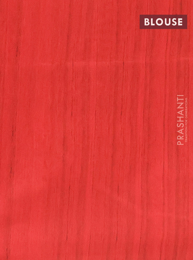 Semi tussar saree red and beige with bandhini butta prints and mandhubani printed pallu