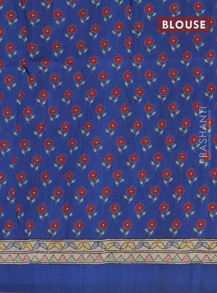 Semi tussar saree blue and beige with allover prints and mandhubani printed pallu