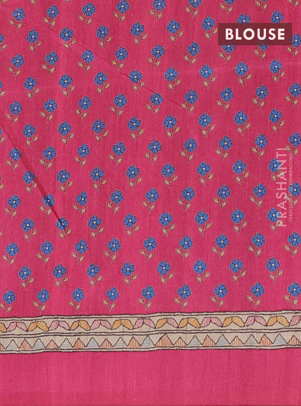 Semi tussar saree pink and beige with allover prints and mandhubani printed pallu