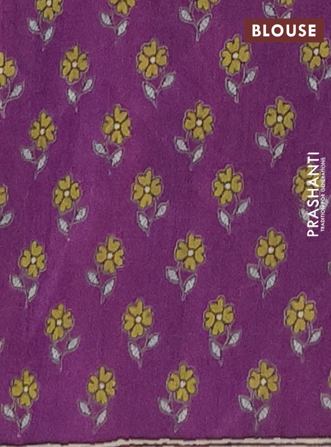 Semi tussar saree purple and beige with allover prints and mandhubani printed pallu