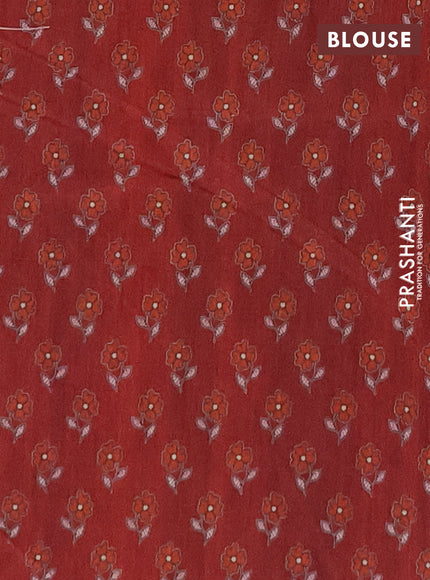 Semi tussar saree maroon and beige with allover prints and mandhubani printed pallu