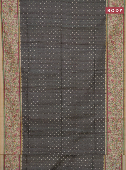 Semi tussar saree grey and sandal with bandhini butta prints and printed border