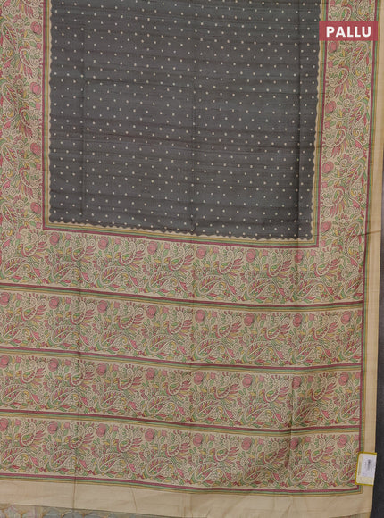 Semi tussar saree grey and sandal with bandhini butta prints and printed border