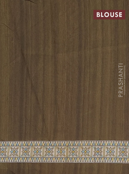 Semi tussar saree sap green and beige with madhubani prints and printed border