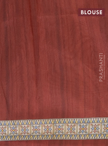 Semi tussar saree brown and beige with madhubani prints and printed border