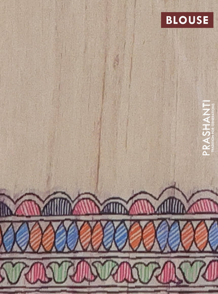 Semi tussar saree beige with butta prints and madhubani printed pallu