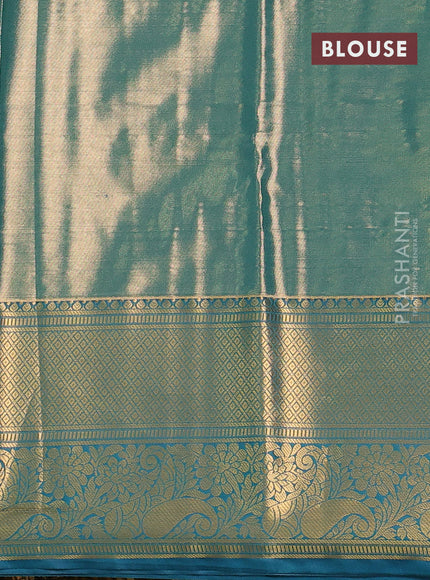 Bangalori tissue silk saree pastel pink and peacock blue with allover zari woven brocade weaves and long zari woven border