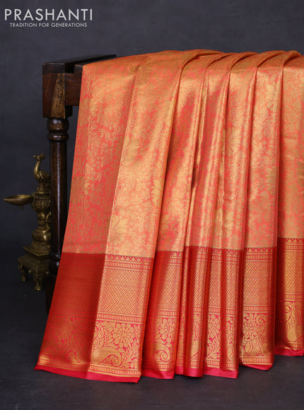 Bangalori tissue silk saree peach pink and pink with allover zari woven brocade weaves and long zari woven border