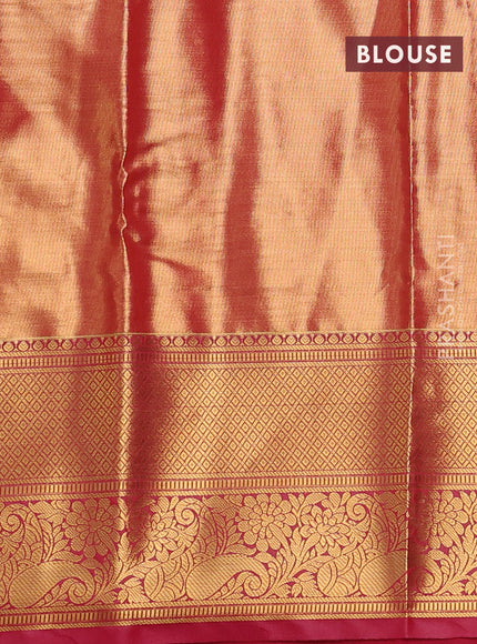 Bangalori tissue silk saree peach pink and pink with allover zari woven brocade weaves and long zari woven border