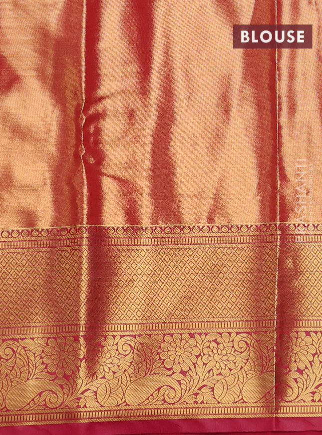 Bangalori tissue silk saree peach pink and pink with allover zari woven brocade weaves and long zari woven border