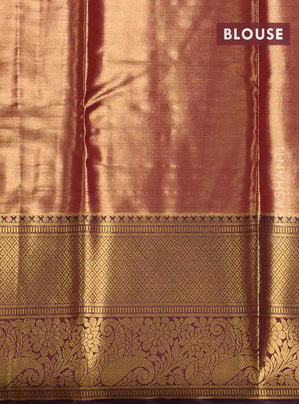 Bangalori tissue silk saree teal green and deep maroon with allover zari woven brocade weaves and long zari woven border
